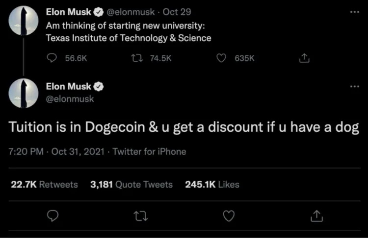 Ein Screenshot des Tweets von Elon Musc