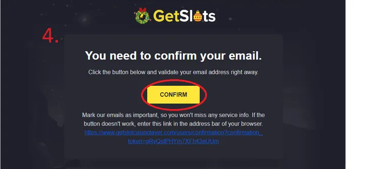 Getslots E-Mail-Verifizierung