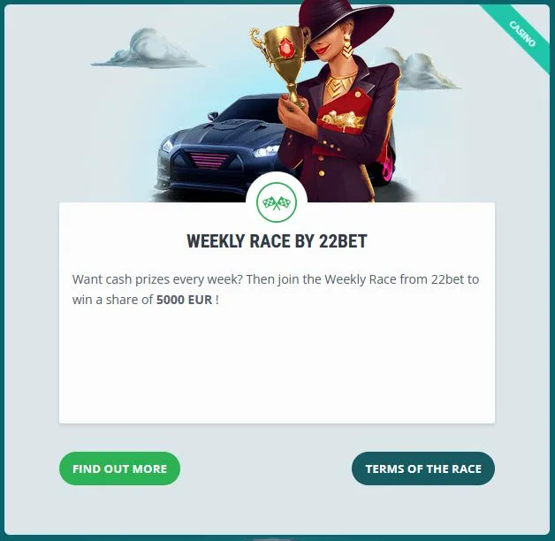 22Bet Weekly Races