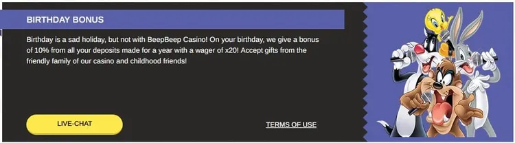 Beep Beep Casino Birthday Bonus