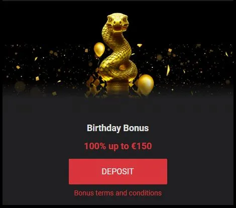 Cobracasino Birthday Bonus