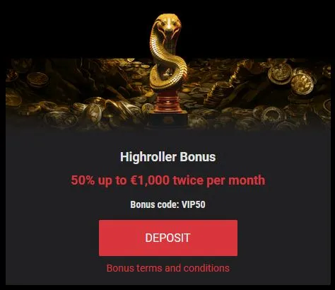 Cobracasino High Roller Bonus