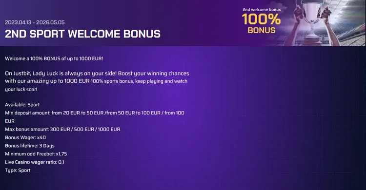 JustBit 2. Betting Bonus