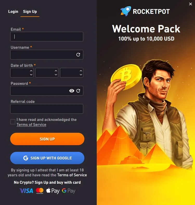 Rocketpot Registrierung