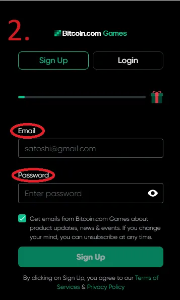 Bitcoin.com Games Registration 2